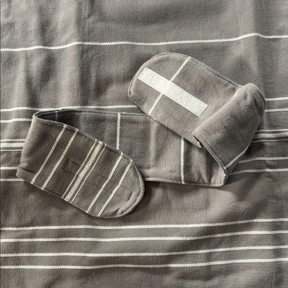 Adult Unisex Gray Striped Poncho Towel & Headband 100% Cotton Turkish Robe NEW